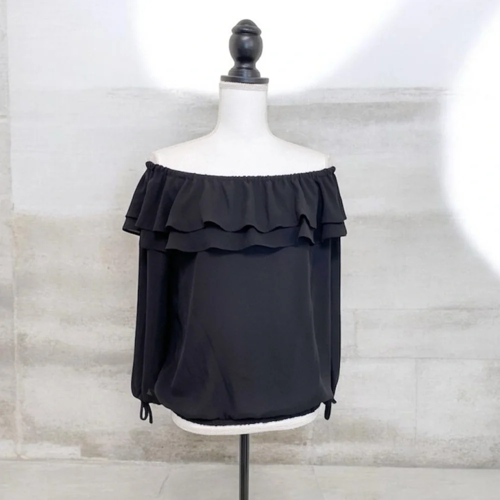 MICHAEL Michael Kors Black Ruffle Off-Shoulder Blouse - Picture 2 of 5